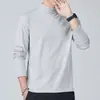 Outono 2025 Estilo Coreano Camiseta de Gola Alta Manga Longa Slim Fit Tops Masculinos Tamanho Grande Camisa Básica Masculina