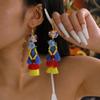 Pendientes Europeos y Americanos Transfronterizos Originales de Calavera con Borla y Cuentas de Semilla, Pendientes Personalizados Creativos de Flor de Halloween