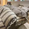 Conjunto de quatro peças em jacquard tramado de cor fresca estilo princesa francesa bordado em renda de algodão puro conjunto de três peças capa de edredom de algodão lavado