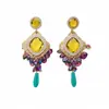Pendientes de botón romboidales tachonados de diamantes vintage, de lujo ligero, moda de alta gama, pendientes exquisitos, accesorios de pendientes retro versátiles de personalidad
