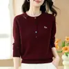 Suéter de Lã da Moda para Mães, Suéter de Lã Quente com Gola Redonda para Primavera e Outono de 2026, Suéter Base Solto e Grosso