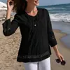 Nuevo Top Camiseta de Mujer Europeo y Americano de Encaje Patchwork de Manga 3/4 Holgado de Temperamento para Otoño Amazon