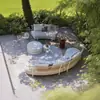Sofá exterior de ratán, terraza de patio redondo, juego de ocio nórdico, a prueba de sol e impermeable, adecuado para villas, hoteles, jardines y casas de huéspedes