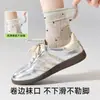 Calcetines de verano finos sin costuras para mujer, color gris, hasta la pantorrilla, hechos de algodón de Xinjiang 10A, material antibacteriano, con detalles de encaje y lazo