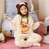 Pijama Infantil Meninas Inverno Conjunto de Fleece de Coral Tamanho Médio e Grande Infantil Plus Velvet Espessado Gola Redonda Meninos Flanela Roupa de Casa