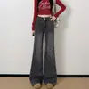 Calça Jeans Flare Preta e Cinza para Mulheres, Novo Estilo de Verão, Cintura Alta, Tamanho Grande, Emagrecedora, Elástica, Tamanho Grande, Corpo em Formato de Pera, Calça Flare