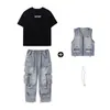 Ropa de moda para niños de hip-hop, pantalones vaqueros holgados de marca de moda con bolsillos, traje para niños y niñas de hip-hop, ropa de actuación de baile de hip-hop.