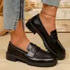 Zapatos de Cuero Pequeños Estilo Británico Tallas Grandes Transfronterizos para Mujer Primavera Otoño Nuevos Punta Redonda Mocasines Tallas Grandes para Mujer Boca Baja Zapatos de Una Sola Pieza