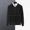 Nuevo cárdigan de lana pura transfronterizo para hombre, cuello alto, suéter de punto con cremallera, color liso, casual, abrigo de lana engrosado para hombre