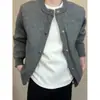 Estilo Otoño/Primavera 2026 Cardigan de Lana Pura de Botones Estilo Casual Cuello Semi Alto Unisex Holgado Tejido de Punto para Negocios