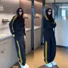 Moda Casual Cómodo con Capucha Bloque de Color Tres Rayas Manga Larga Sudadera con Capucha Holgada Versátil Casual Pantalones Largos Conjunto de Otoño