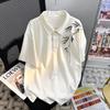 Camisa Polo Masculina Manga Curta com Gola Tendência Verão Camiseta Tendência Nacional Bambu Bordado 2025 Novo Versátil Casual Top