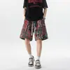 Shorts Florales Europeos y Americanos de Alta Resistencia para Hombre Verano 2025 Casual Playa Holgados Talla Grande Modernos Versátiles Bordados a la Rodilla