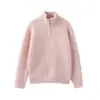 Suéter infantil de cashmere, suéter de cashmere com gola alta e zíper parcial para meninos, blusa básica canelada espessa para meninas