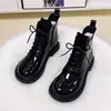 Botas de Charol para Mujer Botines Cortos Otoño e Invierno Zapatos de Algodón de Terciopelo 2025 Nuevo Estilo Caliente Atractivos Botas de Nieve para Motocicleta