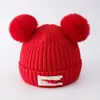 Chapéu Duplo de Bola Infantil Outono e Inverno Meninos Meninas Chapéu de Tricô Bebê Quente à Prova de Vento Chapéu Super Fofo Forrado com Pelúcia
