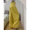 Jeans Amarillos de Pierna Ancha Estilo Americano para Mujer Otoño Nuevo Cintura Alta Holgados Adelgazantes Combinan con Todo Pantalones Rectos