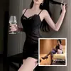 Lencería sexy, camisón sexy con tirantes, fácil de quitar, camisón de encaje morado, uniforme de deseo puro, vestido bodycon push-up, disponible para venta al por mayor