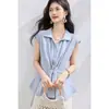 Camisa sin mangas para mujer con ajuste en la cintura para Comercio Exterior, Nuevo Estilo Verano 2026, Diseño de Corbata, Elegante Top de Color Sólido para Mujer
