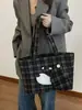 Bolsa de Tela Estilo Coreano con Dibujo de Cachorro para Mujer 2026 Nuevo Bolso de Mano de Gamuza a Cuadros Gran Capacidad Estilo Perezoso Bolso de Hombro