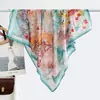 Pañuelo Cuadrado Grande de 90 cm con Lazo Verde Pañuelo de Seda para Mujer Primavera y Otoño Pañuelo de Cuello de Seda Artificial Protección Solar Chal para Fotografía Pañuelo para la Cabeza Francés