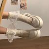 Sapatos de Couro de Salto Alto Bloco Feminino 2025 Primavera e Outono Novos Sola Grossa Aumentador de Altura Estilo Francês Retrô Mary Jane Camada Única com Bico Redondo