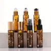 Atacado Frasco Roll-on Marrom 10ml Gilt Gato da Sorte Frasco para Óleo Essencial Tampa de Bambu Frasco com Conta Transparente Sub-embalagem do Óleo da Fortuna