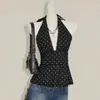 Camisola Sexy de Cuello Halter Estilo Europeo y Americano para Mujer, Top de Verano sin Mangas Ajustado con Lunares y Amarre, Ropa Exterior para Chicas Atrevidas
