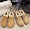 Zapatos Birkenstock de Cuero Genuino Suela Gruesa Completamente Cubiertos de Piel para Mujer Invierno Felpa Plus Calentitos Sin Cordones Zapatos de Algodón Botas de Nieve