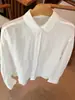 Camisa Blanca Minimalista con Solapa de Manga Larga para Mujer Estilo de Oficina Otoño Temprano Estilo Old Money Top Ropa Interior para Mujer Casual Talla Grande