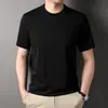 Mulberry seda larga pescoço redondo respirável pesado antirrugas casual preto moda pura manga curta homens camiseta meia manga