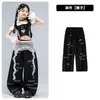 Figurino de dança jazz para meninas, conjunto de dança de rua com estampa de letras preto e branco, fantasia de performance de hip-hop para crianças