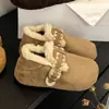 Zapatos de algodón retro marrones, que aumentan la altura, de suela gruesa, forrados de felpa para mujer, nuevos zapatos planos cálidos de invierno 2026, zapatos peludos estilo Birkenstock para mujer