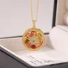 Yuebao Joias Prata Esterlina S925 Banhado a Ouro Rosé Turmalina Colorida Mantra de Seis Palavras Disco Giratório Pingente Único em Forma de Coração