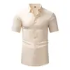 Camisa Retrô de Manga Curta com Aparência de Linho para Homens, Estilo Fino de Verão, Não Amassa, Antirrugas, Camisa Social, Camisa Masculina Transfronteiriça com Toque de Luxo