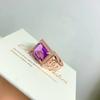 Anillo de Amatista Edición Ancha Anillo de Amatista de Plata 925 para Hombres y Mujeres Moda Simple Color Tesoro Anillo de Cristal