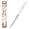 Cuchillo para tomates dentado con mango blanco, acero inoxidable 420, machete para cortar frutas, mango de polipropileno, suministro directo de fábrica para cocina doméstica.