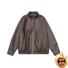 Ropa de Otoño e Invierno para Hombre y Mujer Chaqueta de Cuero Jk Berlin Estilo Motociclista Sencillo Holgada 93 Retro Forrada de Polar Marrón Negro Resistente al Desgaste