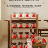Rack de Armazenamento de Conjunto de Chá Estilo Chinês Novo em Madeira Maciça Pequeno Prateleira de Chá Armário de Exibição de Ornamentos de Chá Armário de Chá