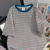 Camiseta a Rayas Retro de Manga Corta para Mujer, Talla Extra Grande 150 kg, Nuevo Diseño de Verano 2026, Top Holgado