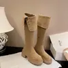 Botas Altas Melanoides para Mujer Suela Gruesa 2026 Estilo Nuevo Talla Grande Pantorrilla Ancha Plegables Bidireccionales Aumentadoras de Altura Tacón Grueso Botas Altas