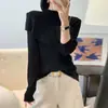 Outono e Inverno 2025 Novo Estilo Gola Alta Meia Babados Xale Tricô de Lã Feminino Nicho Look Emagrecedor Camisa Base Top