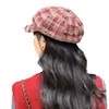 Gorra Octagonal de Cuadros Estilo Japonés para Otoño e Invierno para Mujer, Boina Vintage para Adelgazar la Cara, Versátil Informal, Moderna
