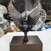 Esculturas de Asas Personalizadas em Aço Inoxidável Baseadas em Imagens Fornecidas, Ornamentos de Asas Abstratas na Cor Bronze Antigo, Decorações de Chão para Lobbies de Hotéis