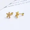 Pendientes de botón con diseño de flor de patrón de tornillo de hebilla giratoria para mujer, simples, de plata de ley 925, estilo coreano, ins, pequeños y exquisitos, joyería para el lóbulo de la oreja
