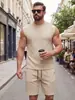 Conjunto masculino de verão casual, novo, transfronteiriço europeu e americano, Amazon, cor sólida, jacquard, gola redonda, moletom de manga curta, shorts