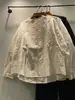 2025 Primavera Novo Estilo Coreano Gola Redonda Bordado Abotoamento Simples Algodão Puro Solto Manga Longa Camisa Feminina Camisa Feminina