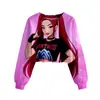 Huntrx Patrón Impreso en 3D Nuevo Estilo Transfronterizo Niñas Sudadera Corta Casual de Cuello Redondo