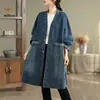 Chaqueta Vintage con Cuello en V y Bolsillos Grandes para Mujer, Nuevo Abrigo Largo Holgado Oversize de Otoño, Tallas Grandes