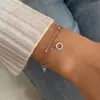 Pulseira Fina de Corrente com Pingente de Diamante e Franja, Nova Moda Europeia e Americana, Versátil, Popular, Camada Dupla, Simples, Elegante, Joia de Mão K Branco para Mulheres